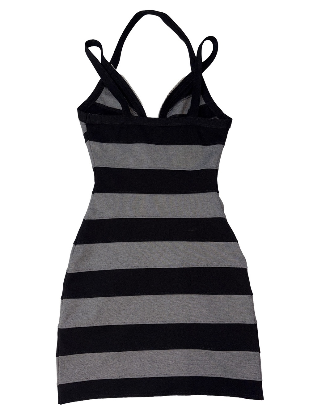 bebe Black & Gray Striped Bodycon Mini Dress Exposed Zipper Size S - Picture 2 of 9